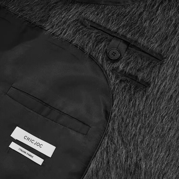 CHICJOC Long Tailored Alpaca Wool Coat Melange Dark Gray Size 36 - Picture 12 of 16